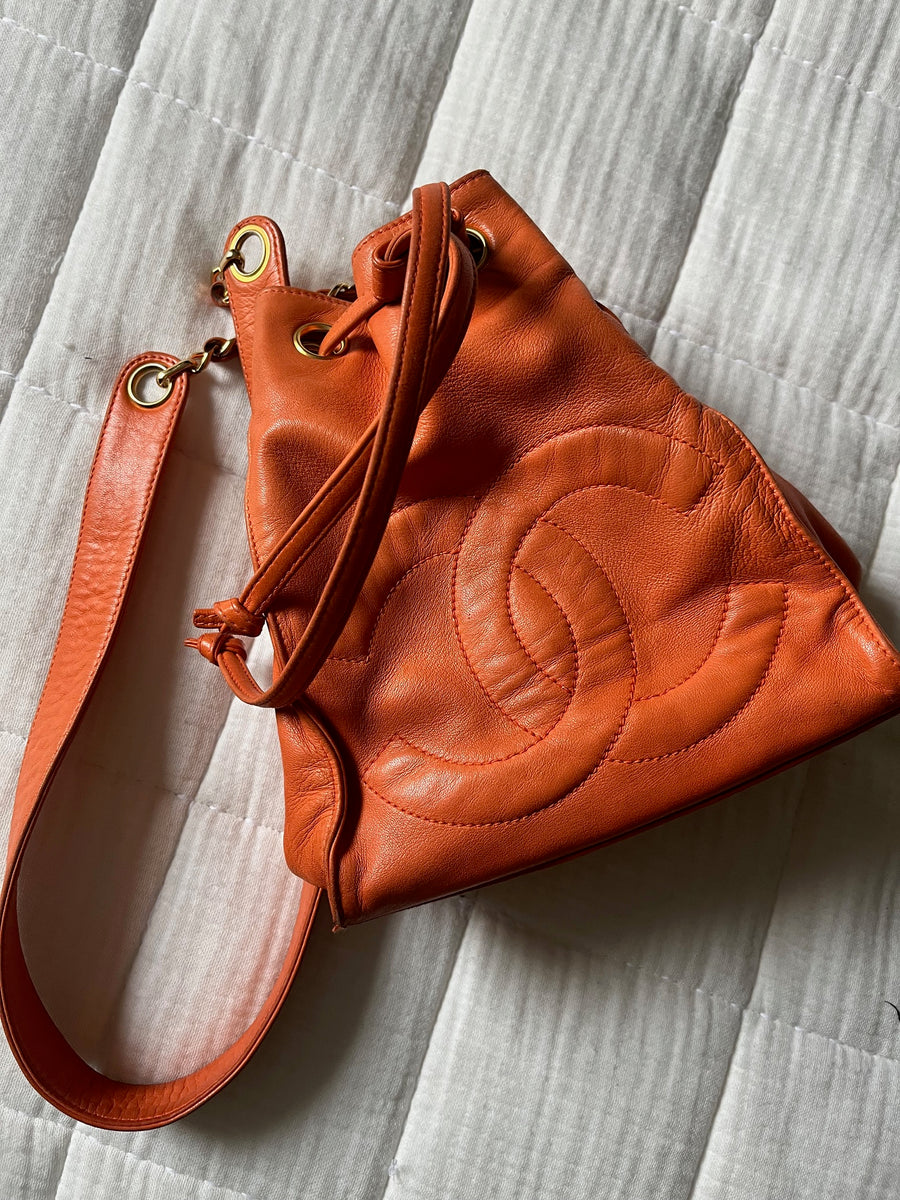 Vintage 1990s Chanel Vintage Timeless CC Lambskin Bucket Bag The Champagne Diet Boutique