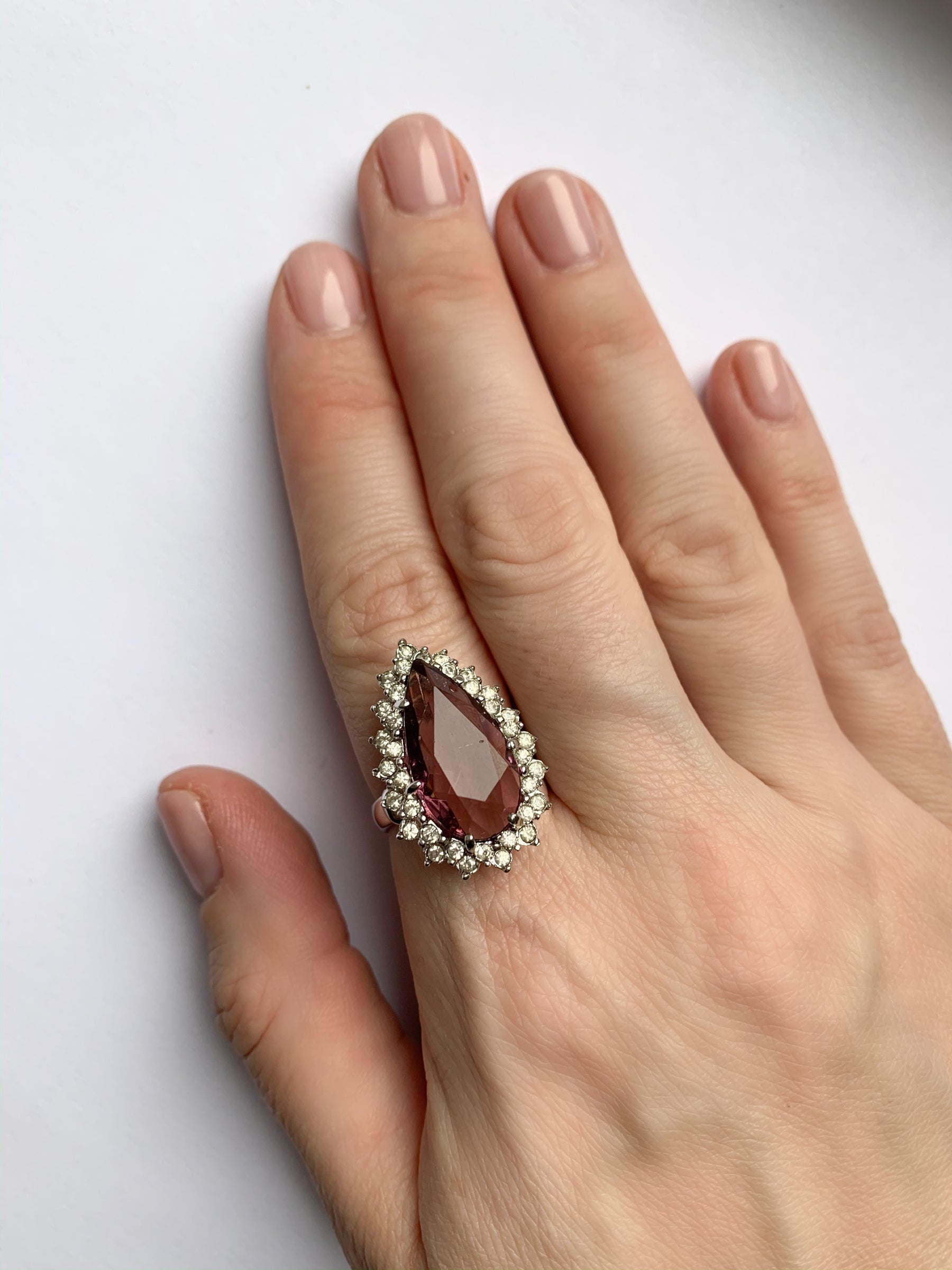 Vintage Teardrop Amethyst and Crystal Cocktail Ring