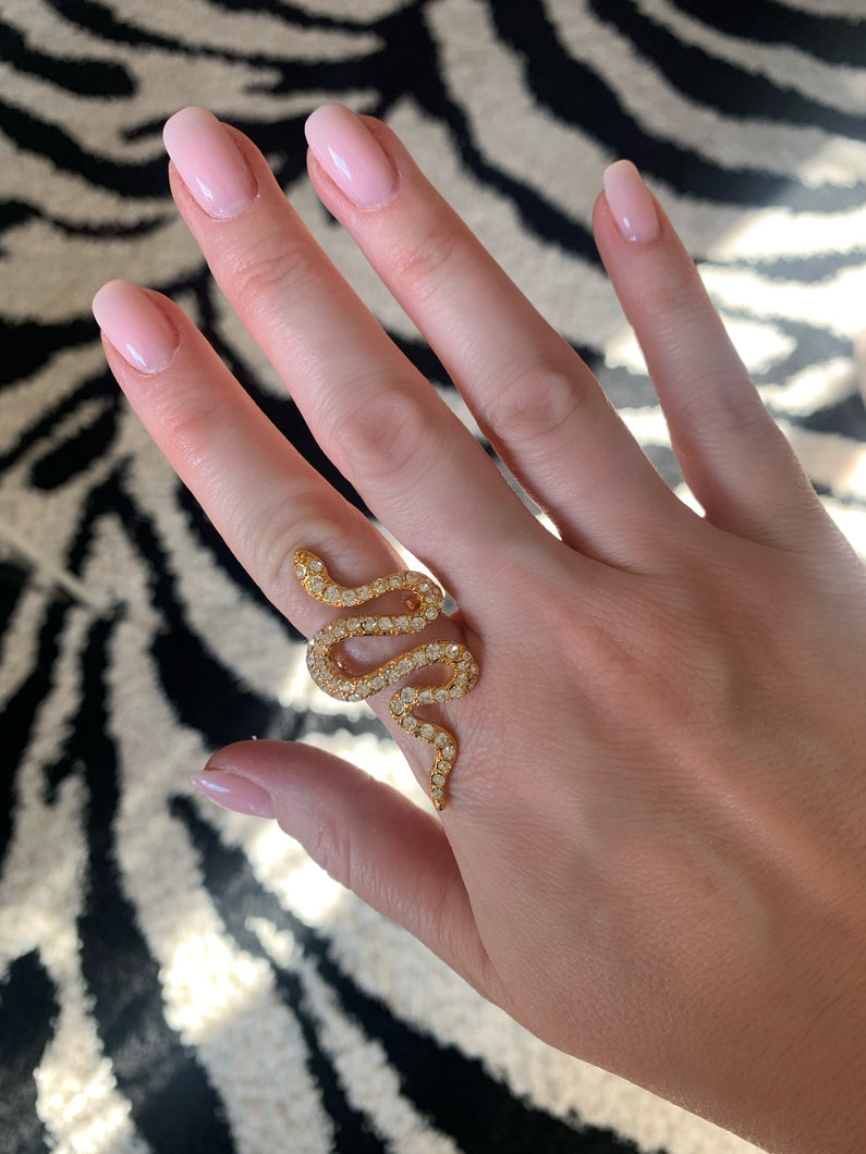 Kenneth Jay Lane Gold and Crystal Pave Snake Ring