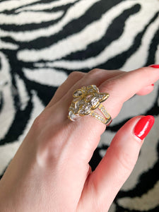 Vintage Kenneth Jay Lane Crystal Panther Cocktail Ring