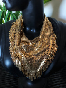Vintage Whiting & Davis Rare Gold Mesh Fringe Bib Necklace