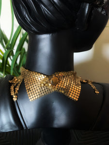 Vintage Whiting & Davis Rare Gold Mesh Fringe Bib Necklace