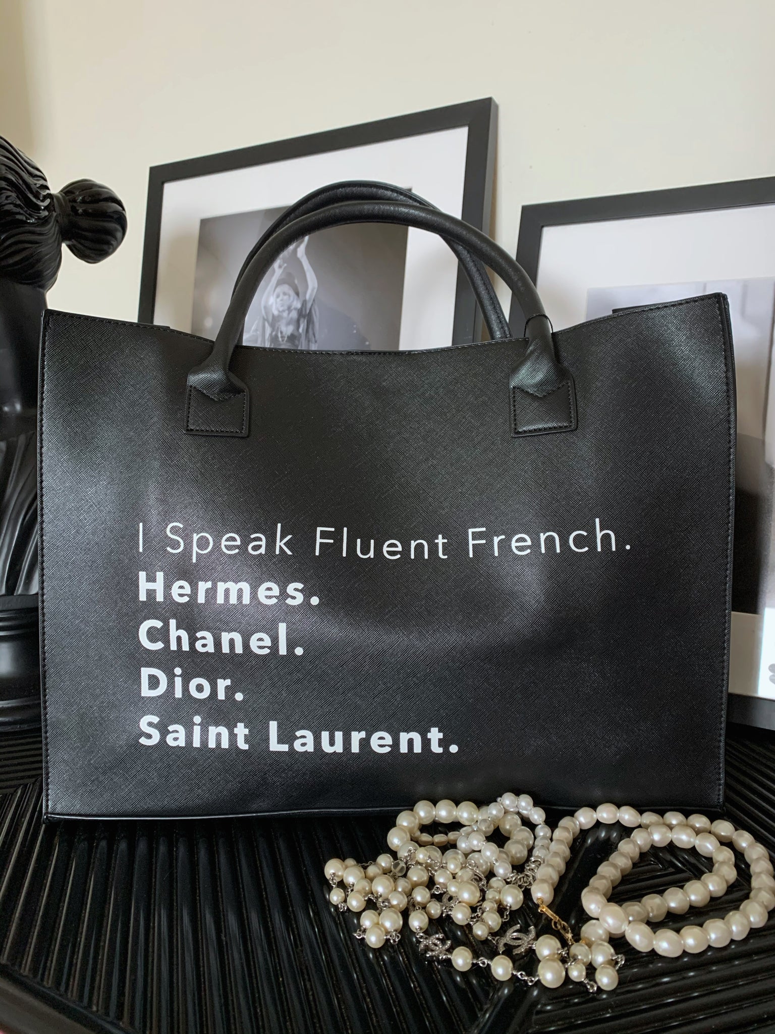 I Speak Fluent French Vegan Leather Tote, Black