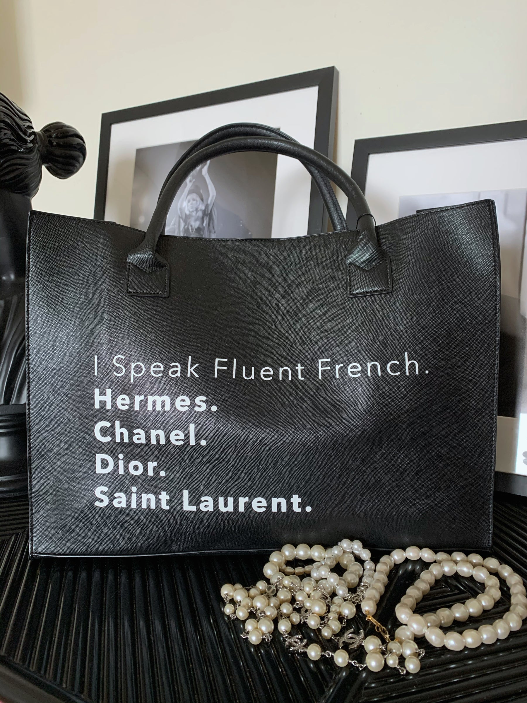 I SPEAK FRENCH Black Vegan Leather Tote