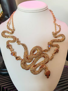 Vintage Gold Tone and Pave Snake Statement Necklace
