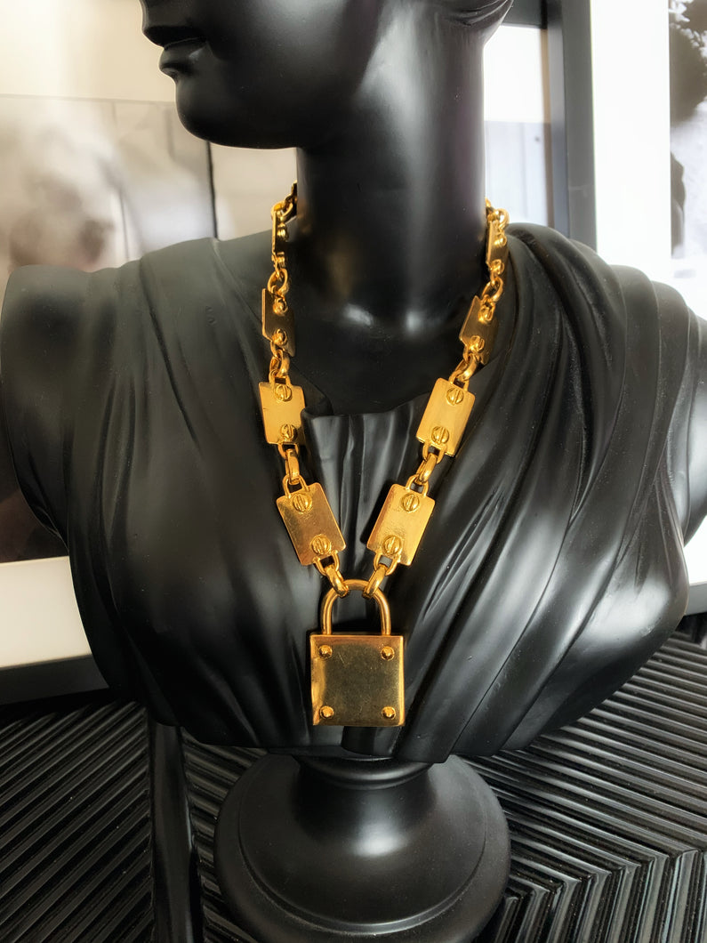 Kenneth Jay Lane Gold Chain With Lock Pendant Necklace