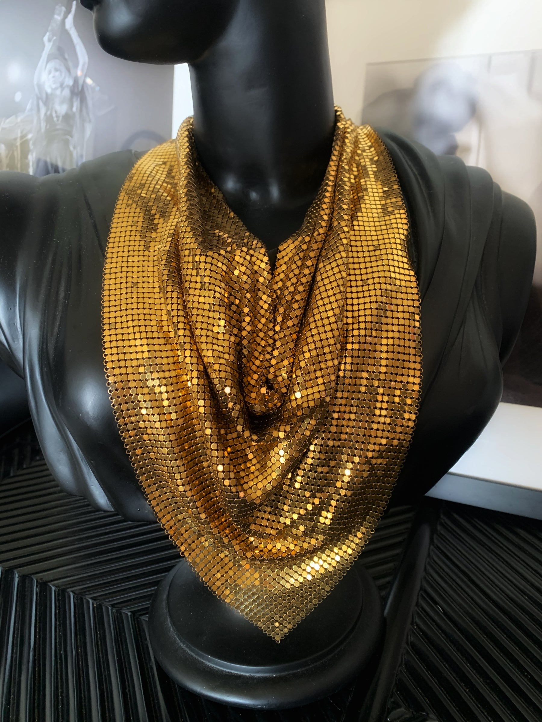 Vintage 1980's Gold Mesh Bib Necklace