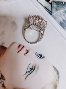 Vintage Pearl and Crystal Baguette Ring {Size 7}