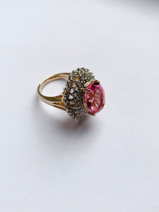 Vintage Pink Tourmaline and Crystal Cocktail Ring