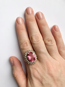Vintage Pink Tourmaline and Crystal Cocktail Ring