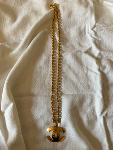 Vintage 1994 Gold Chanel CC Quilted Long Necklace
