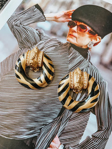 Vintage 1994 Elizabeth Taylor Zebra Door Knocker Earrings