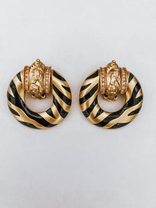 Vintage 1994 Elizabeth Taylor Zebra Door Knocker Earrings