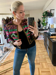 Vintage 1980's Pink + Purple Sequin Jacket Size Medium