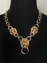 Vintage 1980's Kenneth Jay Lane Gold Plated Lion's Head Door Knocker Necklace