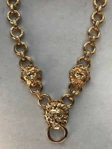 Vintage 1980's Kenneth Jay Lane Gold Plated Lion's Head Door Knocker Necklace