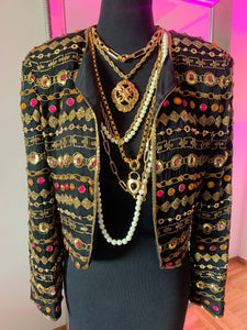 Vintage 1980's Hot Pink and Gold Sequin Jacket, S