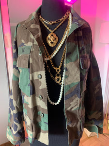 Hot Pink CC Drip Sequin Vintage Military Jacket