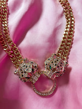 FABULOUS Gold and Crystal Double Panther Head Necklace