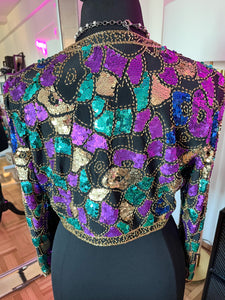 Vintage 1980's Cropped Sequin Bolero Jacket, L