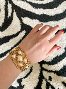Vintage 1990's Gold and Pearl Geometric Cuff Bracelet