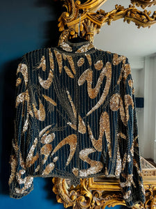 Vintage 1980's Black and Gold Sequin Bolero Jacket, M