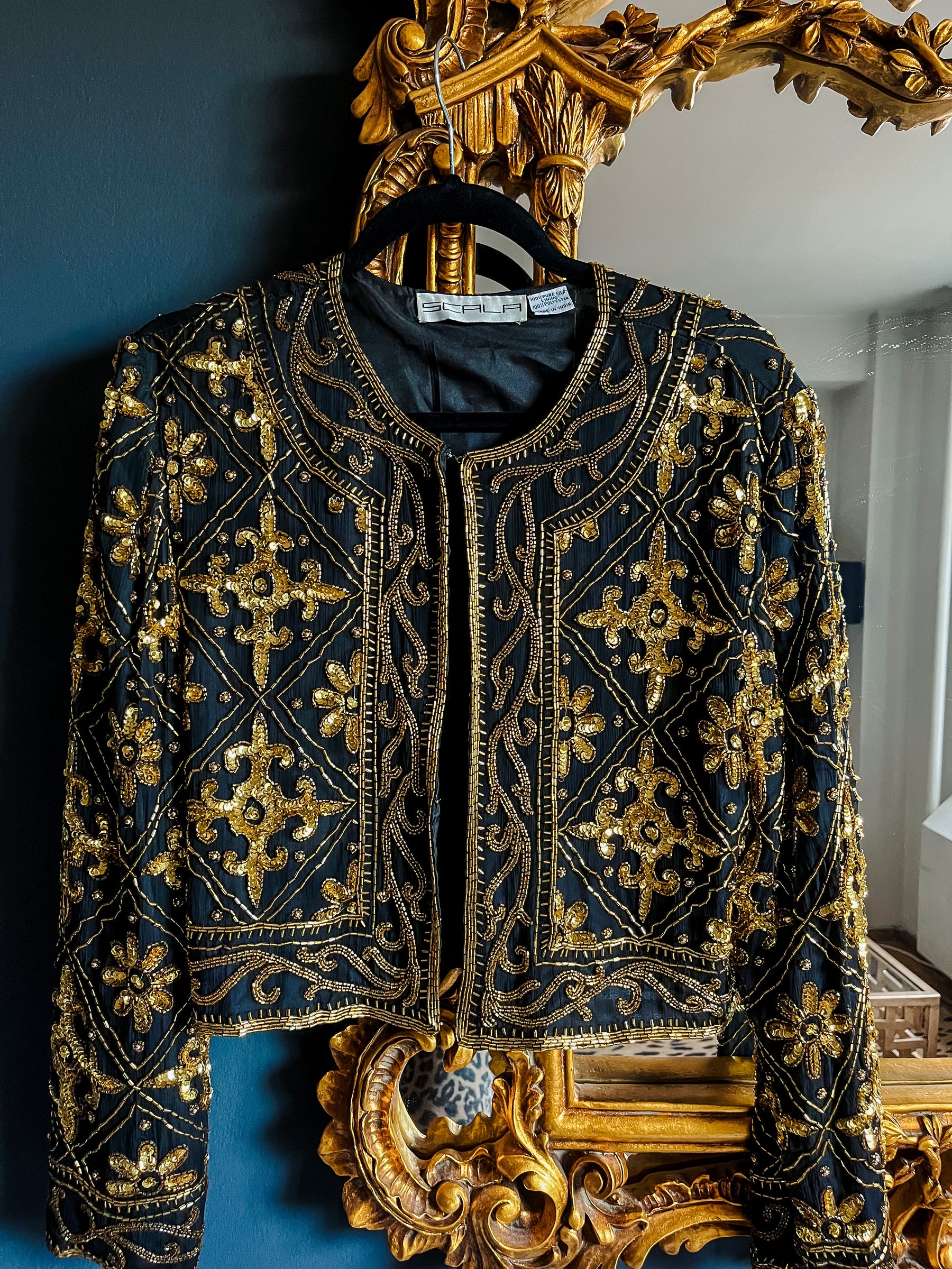 Vintage 1980's Black and Gold Sequin Jacket, M