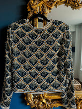 Vintage 1980's Laurence Kazar Gold Black and Pearl Sequin Jacket, L