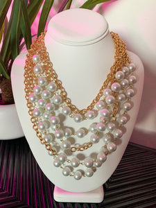 Kenneth Jay Lane 6 Row Pearl Chain Cluster Necklace