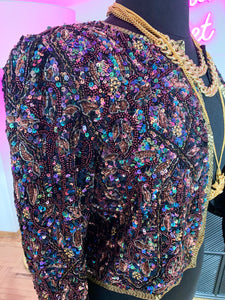 Vintage 1980's Laurence Kazar Pink and Purple Sequin Jacket, L/XL