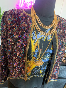 Vintage 1980's Laurence Kazar Pink and Purple Sequin Jacket, L/XL