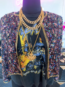 Vintage 1980's Laurence Kazar Pink and Purple Sequin Jacket, L/XL