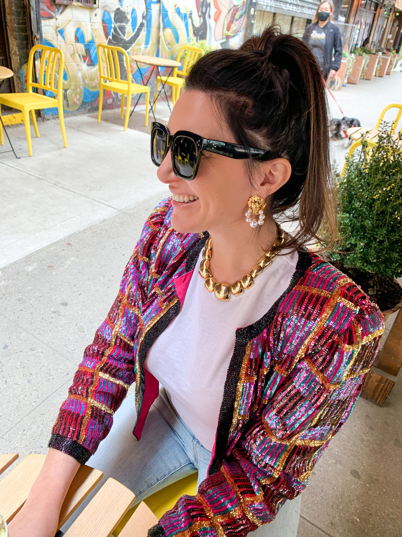 Vintage 1980's Laurence Kazar Pink and Gold Sequin Jacket, S – The