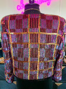 Vintage 1980's Laurence Kazar Pink and Gold Sequin Jacket, S