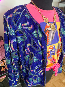 Vintage 1980's Royal Blue Sequin Jacket, L