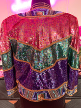 Show-Stopping Vintage 1980's Laurence Kazar Jewel Tone Sequin Jacket, XL