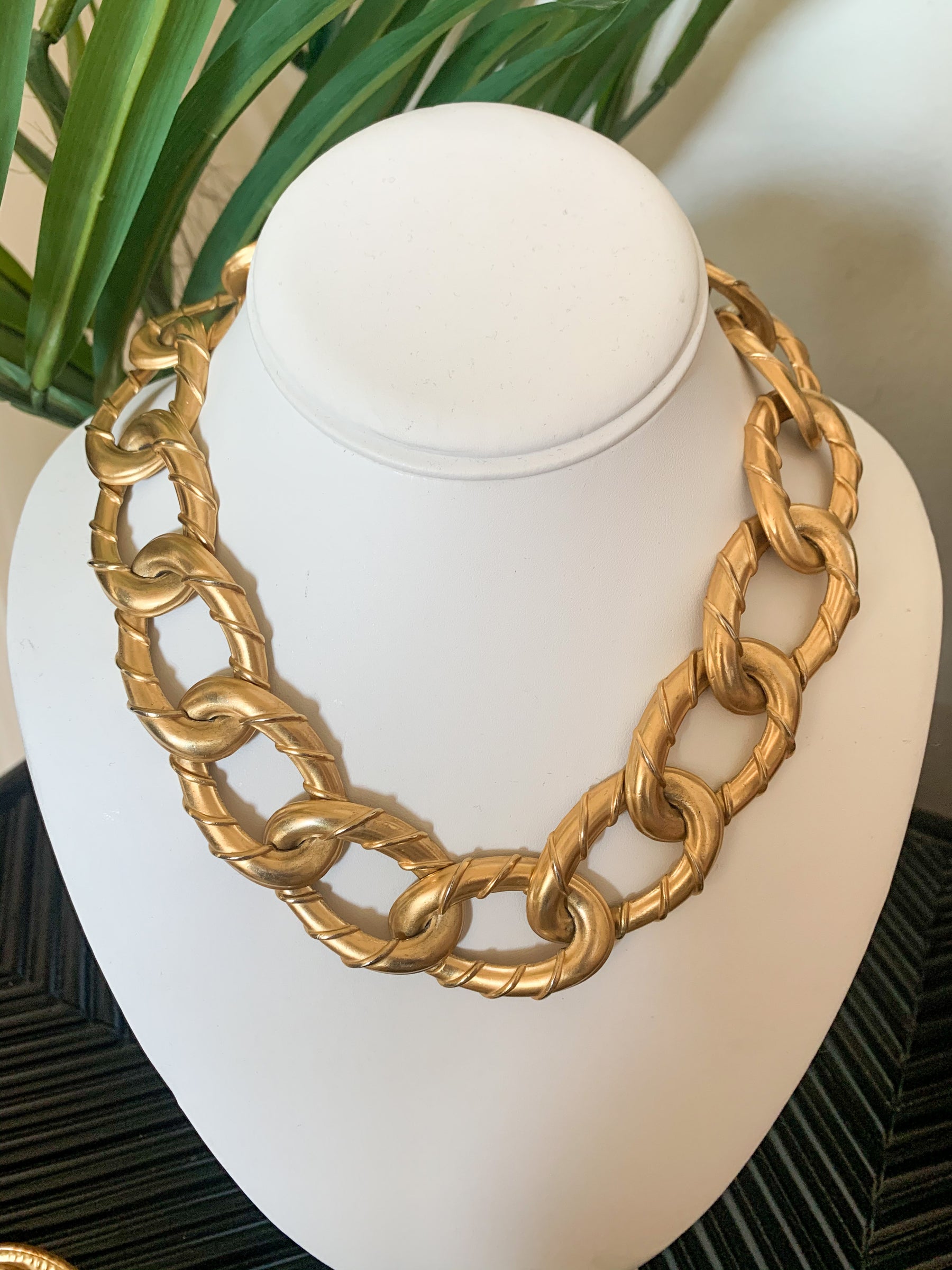Vintage Anne Klein Huge Matte Gold Link Necklace