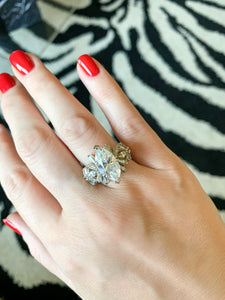 Stunning Oversized Vintage 1980's Marquis Cocktail Ring, Sz 7