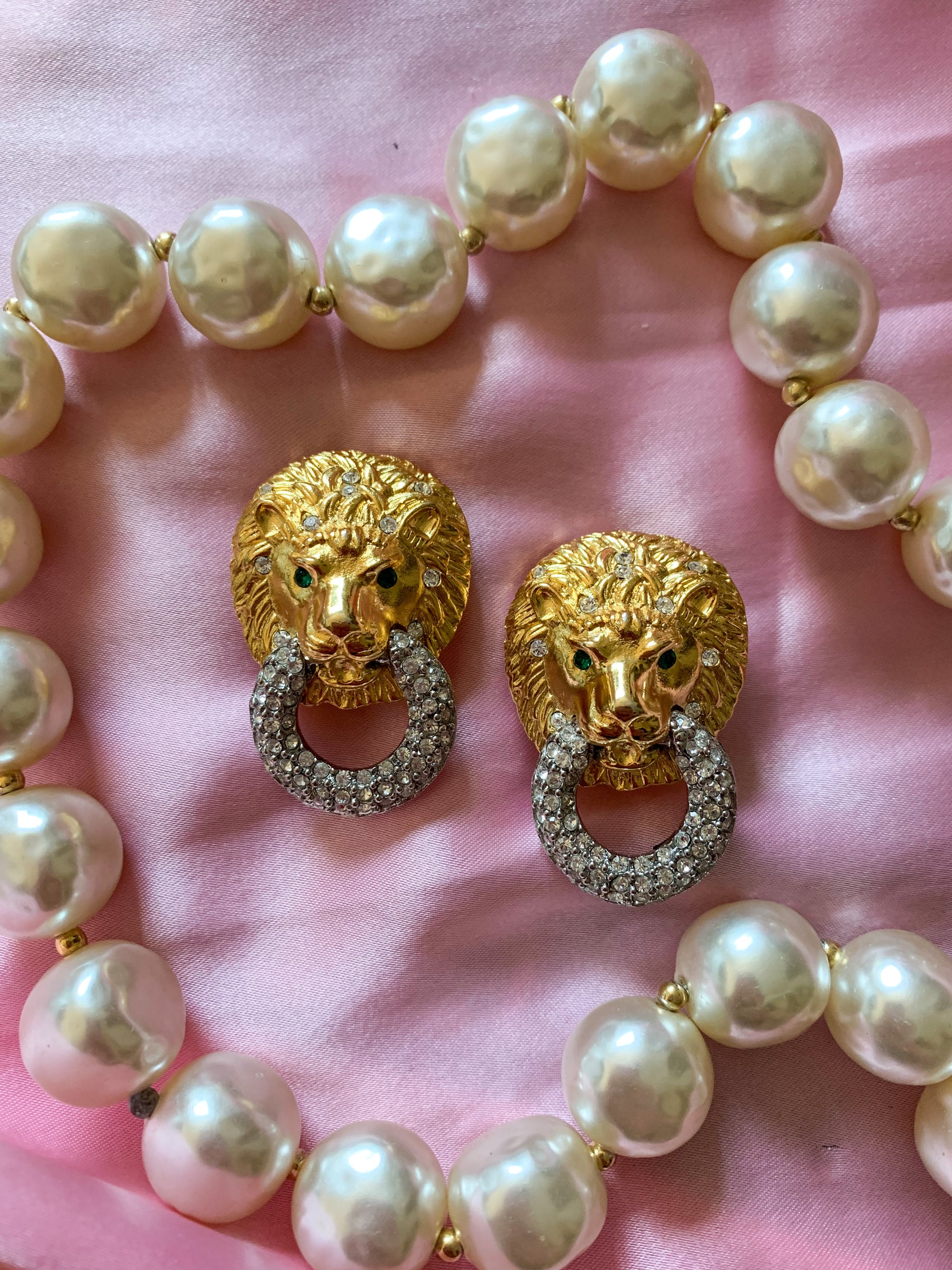 Kenneth Jay Lane Gold Lioness Pave Clip Earrings