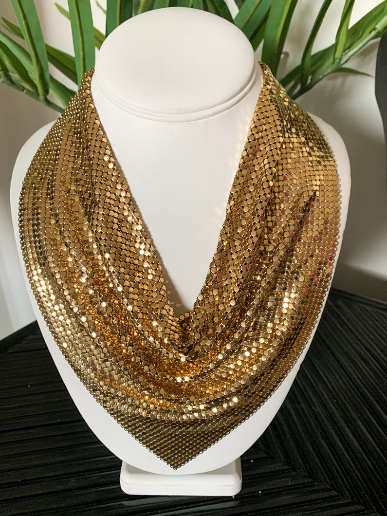 Massive Vintage 1980's Whiting + Davis Gold Mesh Bib Necklace