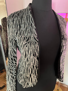 Vintage 1980's Laurence Kazar Black and Silver Sequin Jacket, M