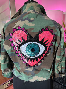 "Protect Your Heart" Evil Eye Vintage Camo Jacket