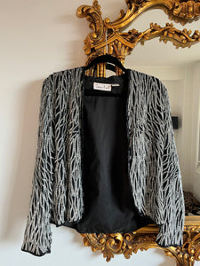 Vintage 1980's Laurence Kazar Black and Silver Sequin Jacket, M