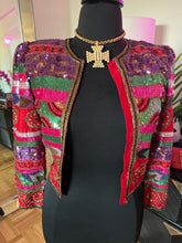 Vintage 1980's Laurence Kazar Red and Pink Sequin Jacket, S