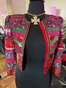 Vintage 1980's Laurence Kazar Red and Pink Sequin Jacket, S