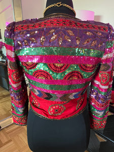 Vintage 1980's Laurence Kazar Red and Pink Sequin Jacket, S