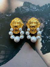 Kenneth Jay Lane Lion Head Pearl Doorknocker Earrings