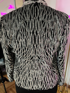 Vintage 1980's Laurence Kazar Black and Silver Sequin Jacket, M